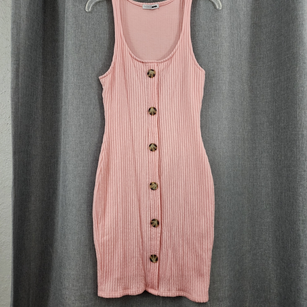 Pink Button-Down Ribbed Dress - Picture 1 of 6